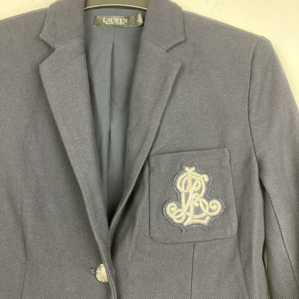 Lauren Ralph Lauren Women's Bullion Jacquard Blazer Navy Silver Button Size M - Picture 9 of 13